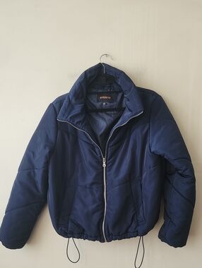 Ambiance Men's Navy Blue Puffer Jacket with High Collar